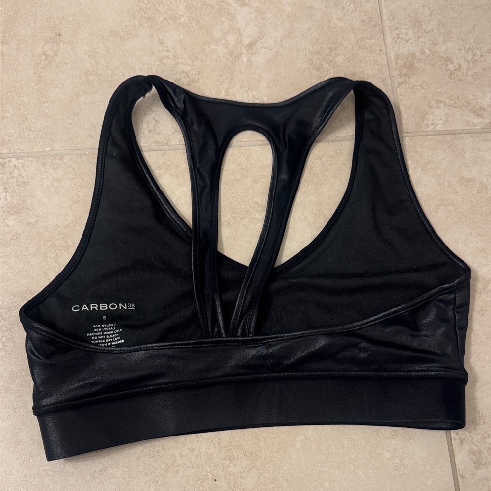 Carbon38 Shiny Black Sports Bra - Picture 2 of 2